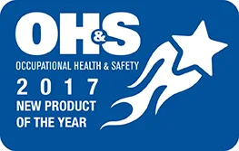 Blue badge reads “OH&S 2017 New Product of the Year” with a shooting star graphic, highlighting Cority’s recognition as an industry award winner.
