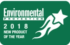 Green badge reading Environmental Protection 2018 Product of the Year with a shooting star graphic—celebrating excellence in Environmental Management.