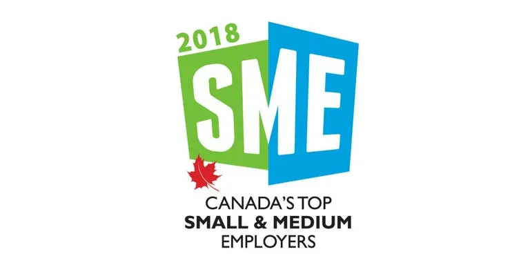 2018 SME Canada’s Top Small & Medium Employers logo featuring a red maple leaf, highlighting Cority as one of Canada’s Top Employers.