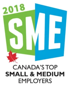 2018 SME Canada’s Top Small and Medium Employers logo featuring a red maple leaf, celebrating Cority as one of Canada’s Top Employers.