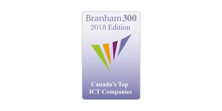 Branham300 2018 Edition badge for Canada’s Top Technology Companies, featuring Cority and a colorful geometric design.