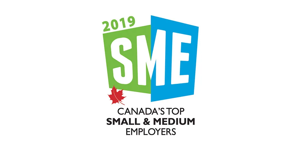 2019 Cority SME Canada’s Top Small and Medium Employers logo featuring a red maple leaf, celebrating recognition among Canada’s Top Employers.