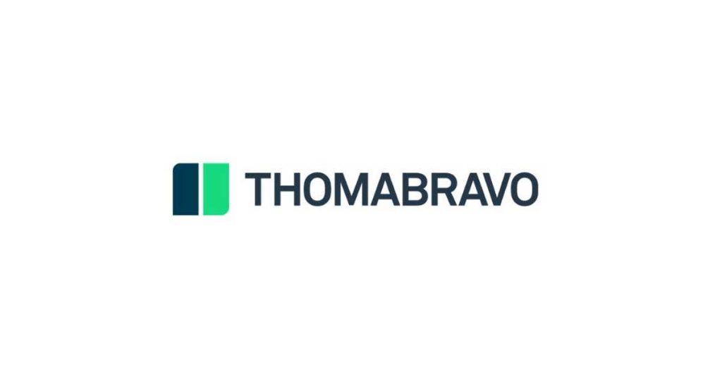 Thoma Bravo logo with green and dark blue shapes next to the company name in dark blue text on a white background, representing their growth investment in Cority.