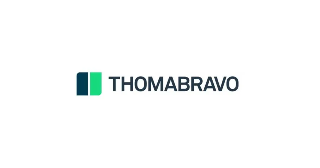 Thoma Bravo logo with green and dark blue shapes next to the company name in dark blue text on a white background, representing their growth investment in Cority.