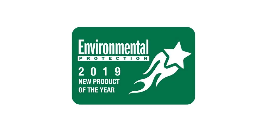 Green badge features a star and swoosh design, proudly displaying Environmental Protection 2019 New Product of the Year.