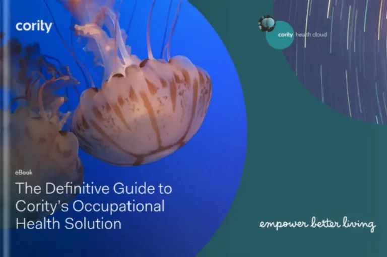 Jellyfish swimming with text: The Definitive Guide to Cority’s Occupational Health Software Solution.