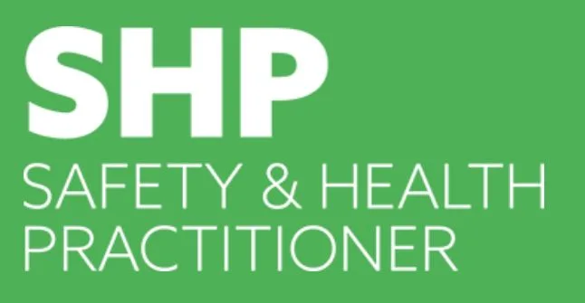 White text SHP Safety & Health Practitioner on a green background, supporting EHS leaders in building strong safety culture.