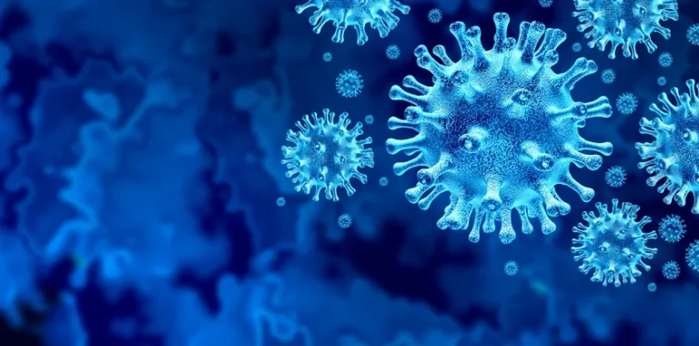 Coronavirus virus outbreak and coronaviruses influenza background as dangerous flu strain cases as a pandemic medical health risk concept with disease cells as a 3D render