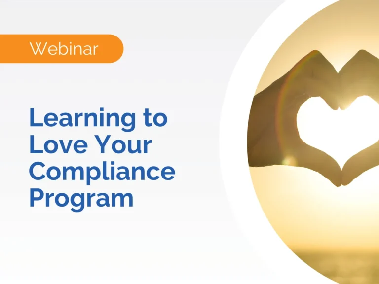 Webinar title with hands forming a heart shape against a sunset background, highlighting the importance of EHS Compliance.