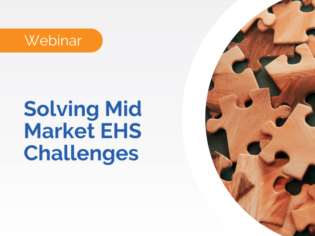 Webinar banner: Solving EHS Challenges in the Mid Market with an image of scattered wooden puzzle pieces.