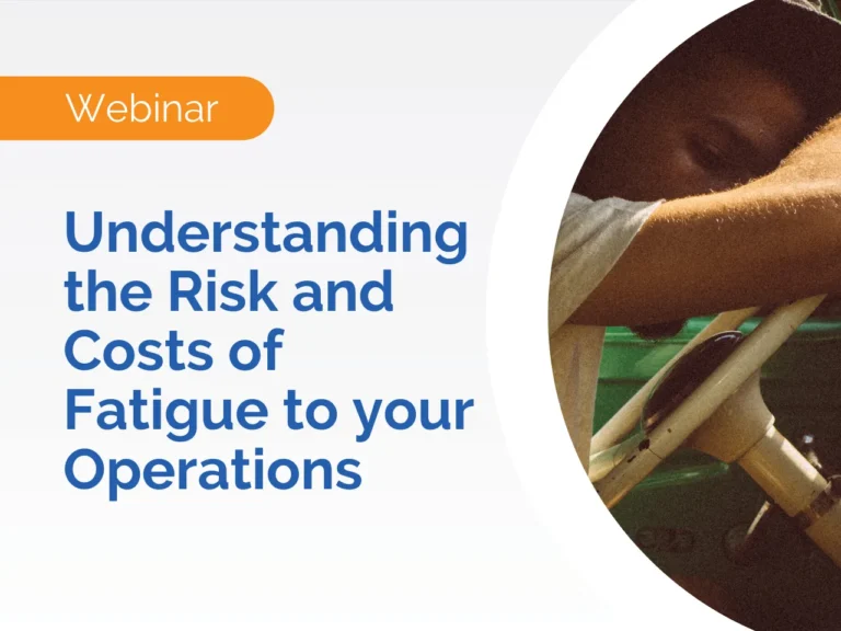 Webinar: Understanding risk and costs of fatigue to your operations; promote workplace safety webinar—person resting head on steering wheel.