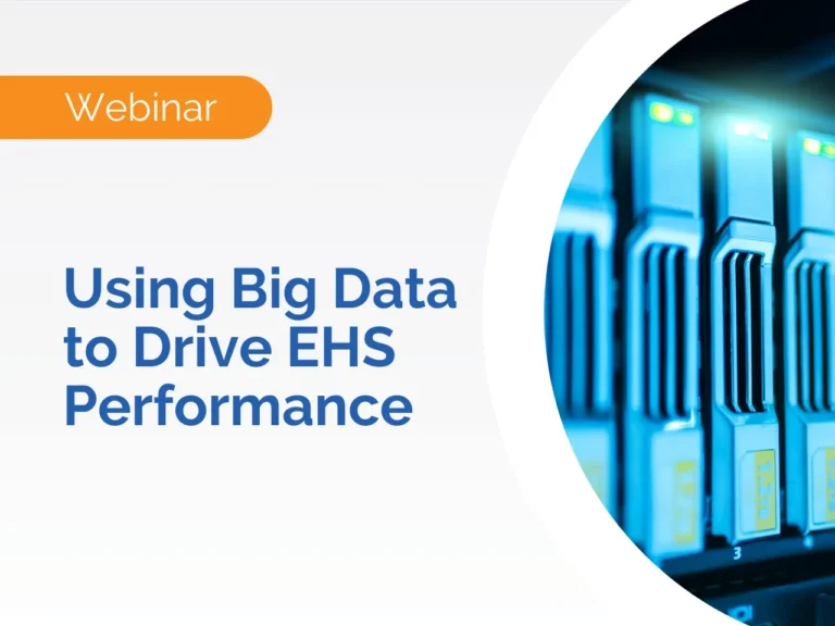Webinar: Discover how leveraging big data can boost EHS Performance, with an image of blue data servers on the right.