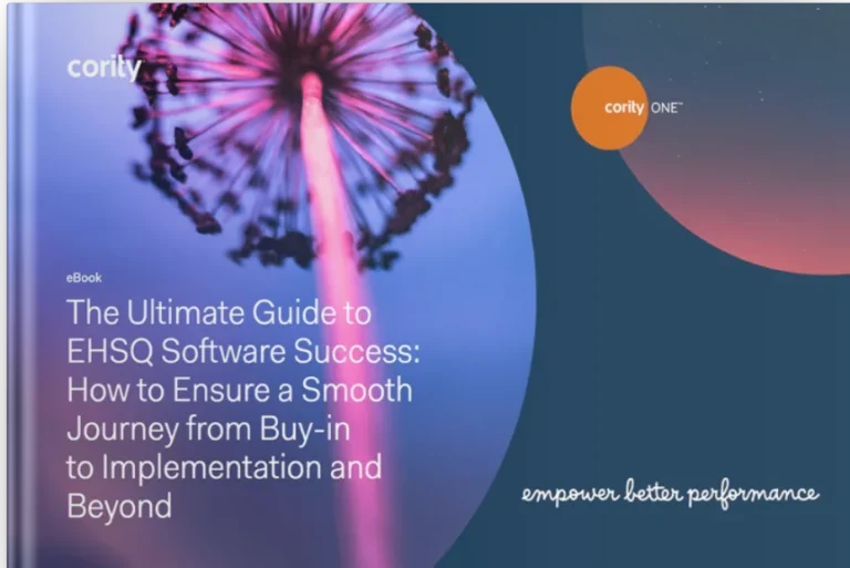 EBook cover with a dandelion, text about integrated EHSQ software success, and the Cority logo on a colorful background.