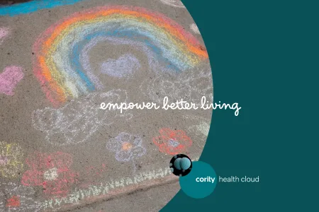 Chalk drawing of a rainbow, clouds, and flowers with the text empower better living and Cority Health Cloud logo, highlighting the importance of Pandemic Planning.