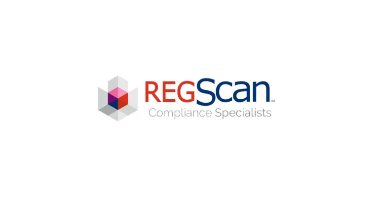 REGScan logo with geometric icon and the text REGScan Compliance Specialists, highlighting a partnership with Cority, on a white background.
