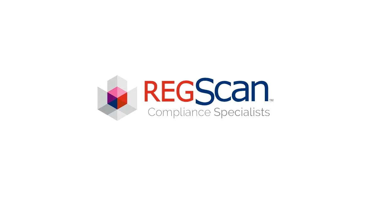 REGScan logo with geometric icon and the text REGScan Compliance Specialists, highlighting a partnership with Cority, on a white background.