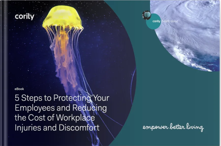 A glowing yellow jellyfish and eBook title about protecting employees and reducing the cost of workplace injuries.