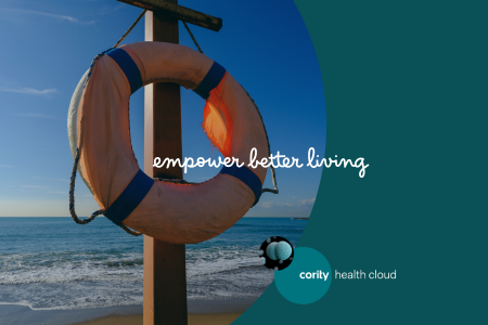 Lifesaver ring by the sea with the text empower better living and Cority Health Cloud logo, highlighting their Respiratory Protection Program.