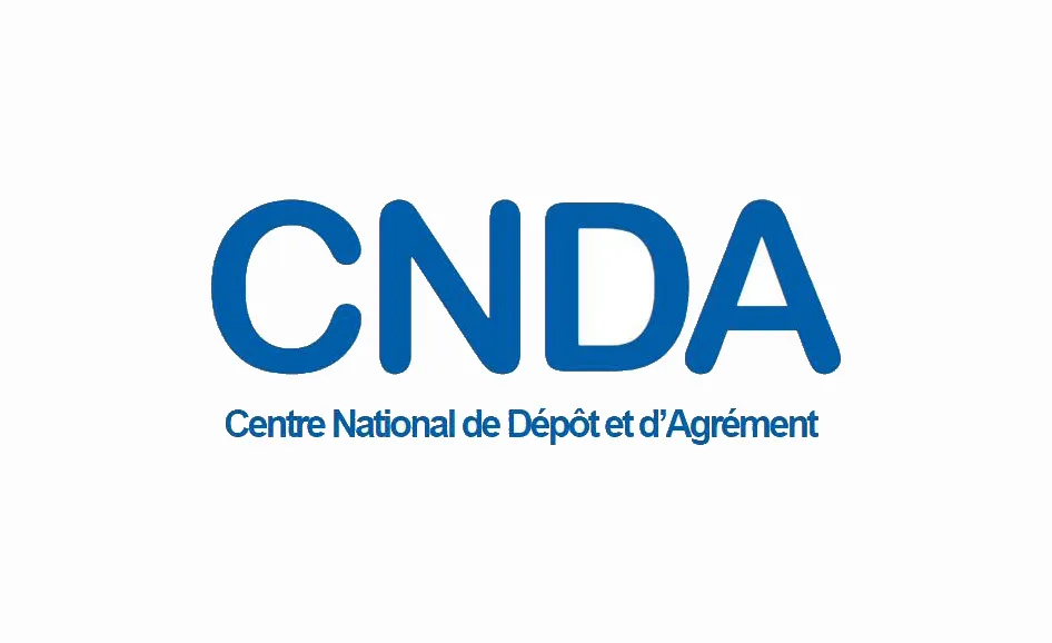 CNDA Certification logo with Centre National de Dépôt et d’Agrément written below in blue on a white background.