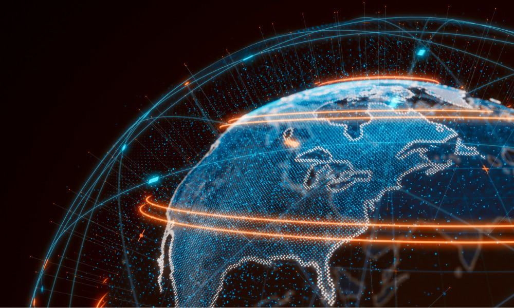 Digital illustration of Earth with glowing data lines and dots, suggesting global connectivity, technology, and the rise of digital care solutions for mental health support.