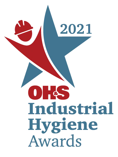 2021 OHS Industrial Hygiene Award logo featuring a star and a figure wearing a hard hat.