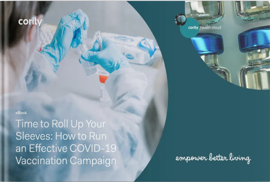 Gloved hands preparing a COVID-19 vaccine with vials and campaign text highlighting workforce COVID-19 vaccination effectiveness.