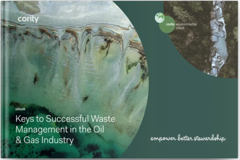 Aerial view of coastal landscape with text: Keys to Waste Management in the Oil and Gas Industry Success.