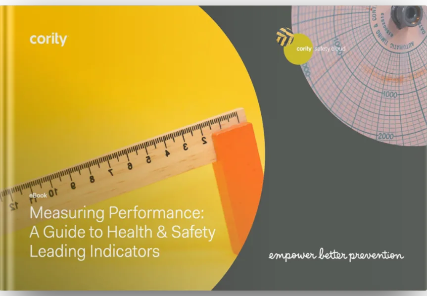 Yellow cover with a ruler and protractor. Text: Measuring Performance: Health and Safety Leading Indicators for effective workplace monitoring.