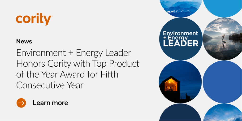 Cority wins Environment + Energy Leader award for Top Product of the Year for fifth year, recognizing its innovative water management product; nature images shown.