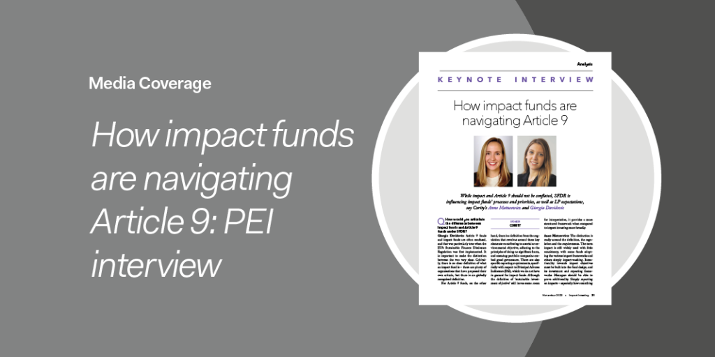 Article titled How impact funds are navigating Article 9 with photos of two women, set against a gray background.