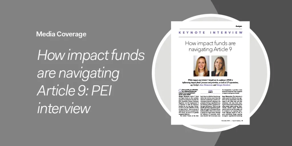Article titled How impact funds are navigating Article 9 with photos of two women, set against a gray background.