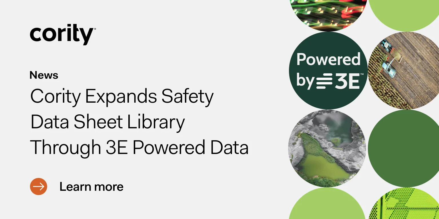 Cority expands its chemical management datasheet library with 3E powered data, now featuring circular images and logo.