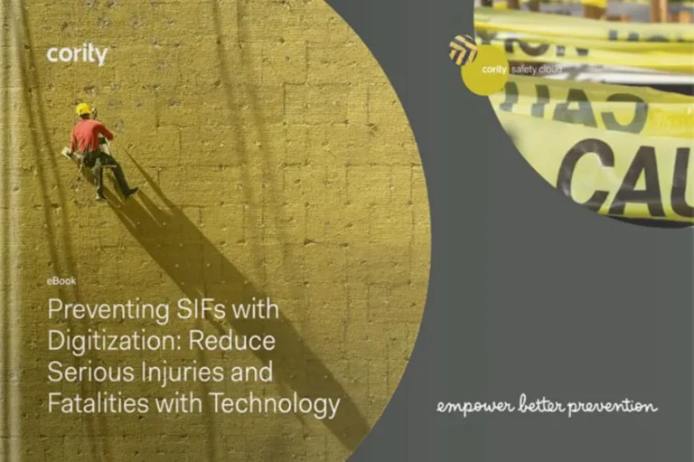 A worker with safety gear stands on a yellow wall; caution tape and safety text overlay the image, highlighting the importance of preventing SIFs with technology.