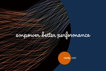 Colorful flowing lines with the text empower better performance and the Cority ONE logo on a dark background, highlighting AI opportunities for EHS excellence.