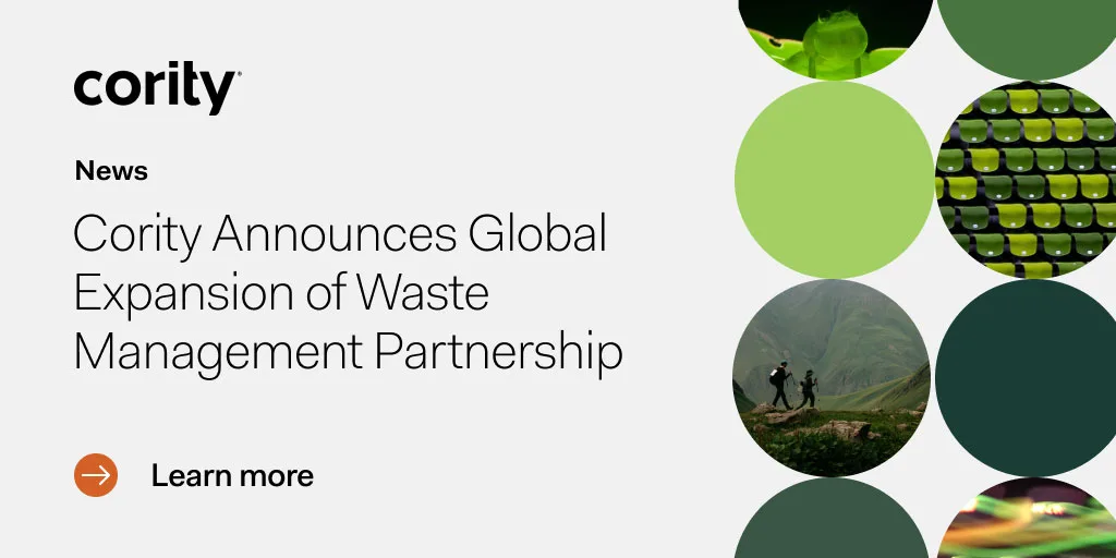 Cority announces Global Expansion of its Waste Management partnership; circular nature images featured on the right.