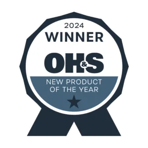 Circular badge reading 2024 Winner OH&S New Product of the Year with a star at the bottom, celebrating an occupational health safety award.