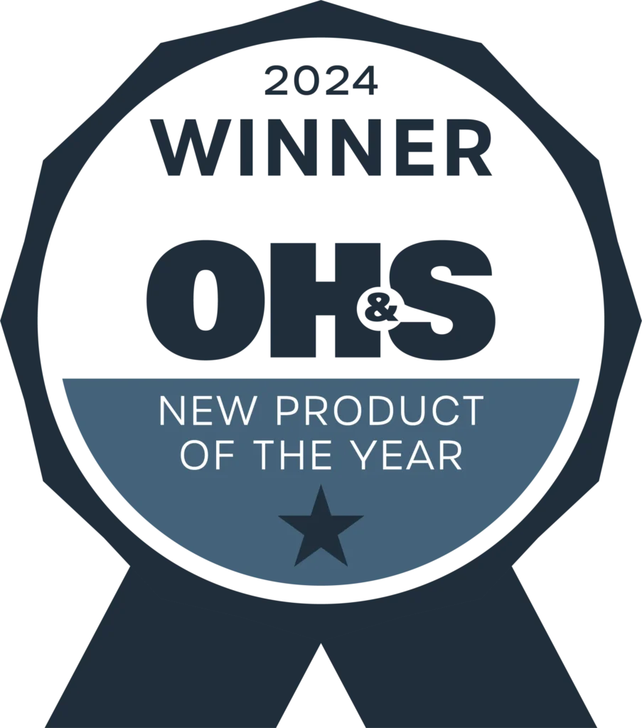 Circular badge reading 2024 Winner OH&S New Product of the Year with a star at the bottom, celebrating an occupational health safety award.
