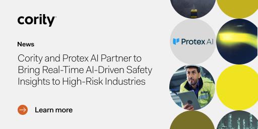 Cority and Protex AI announce partnership to advance AI safety in high-risk industries with innovative, AI-driven solutions; includes logos and images.