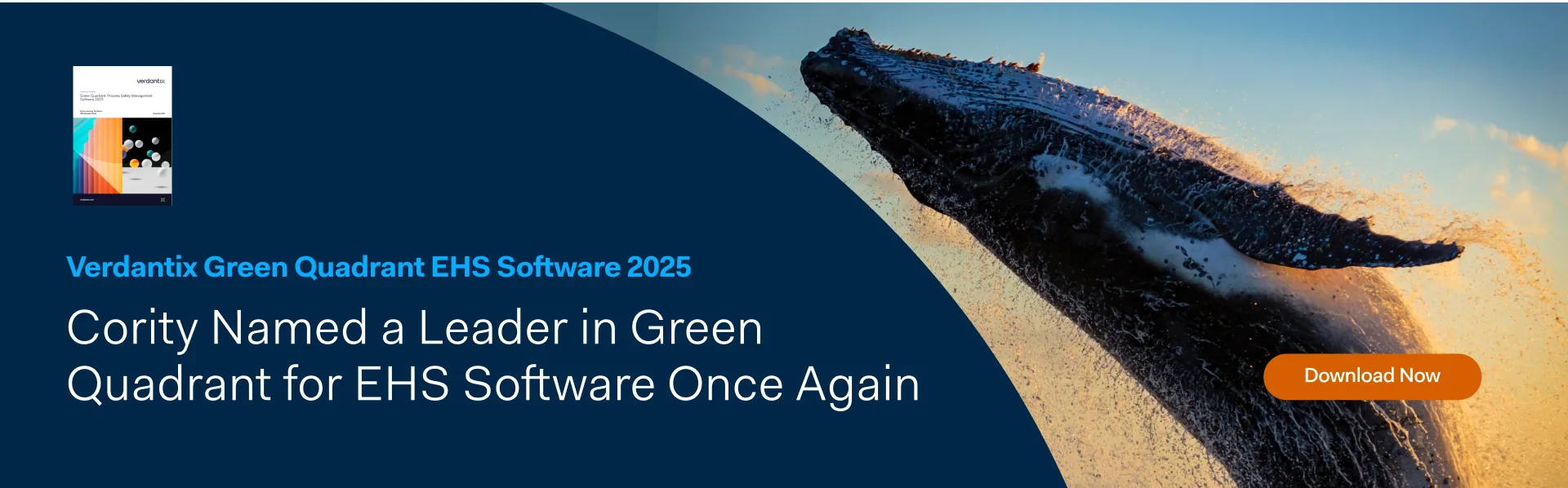 A whale breaching next to text about Cority being named a leader in Verdantix EHS Software 2025, highlighting its advanced industrial hygiene solutions.
