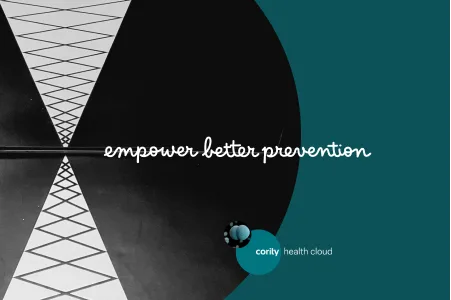 Black and teal graphic with text empower better prevention, highlighting the power of digitizing health programs, and Cority health cloud logo at the bottom.