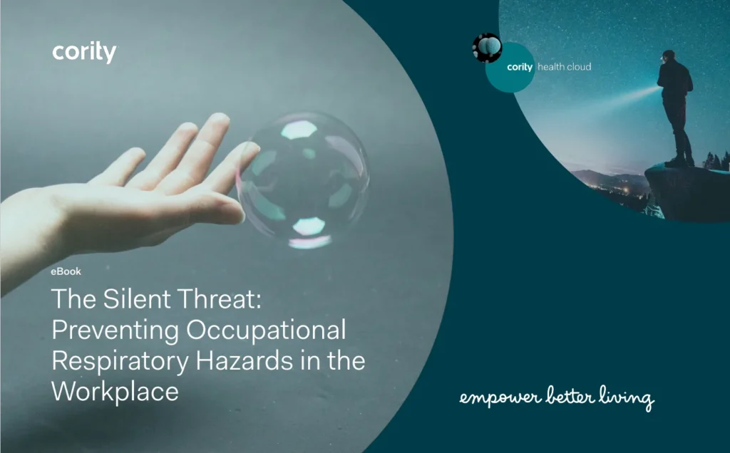 A hand reaches toward a bubble displaying tips for preventing respiratory hazards in the workplace.