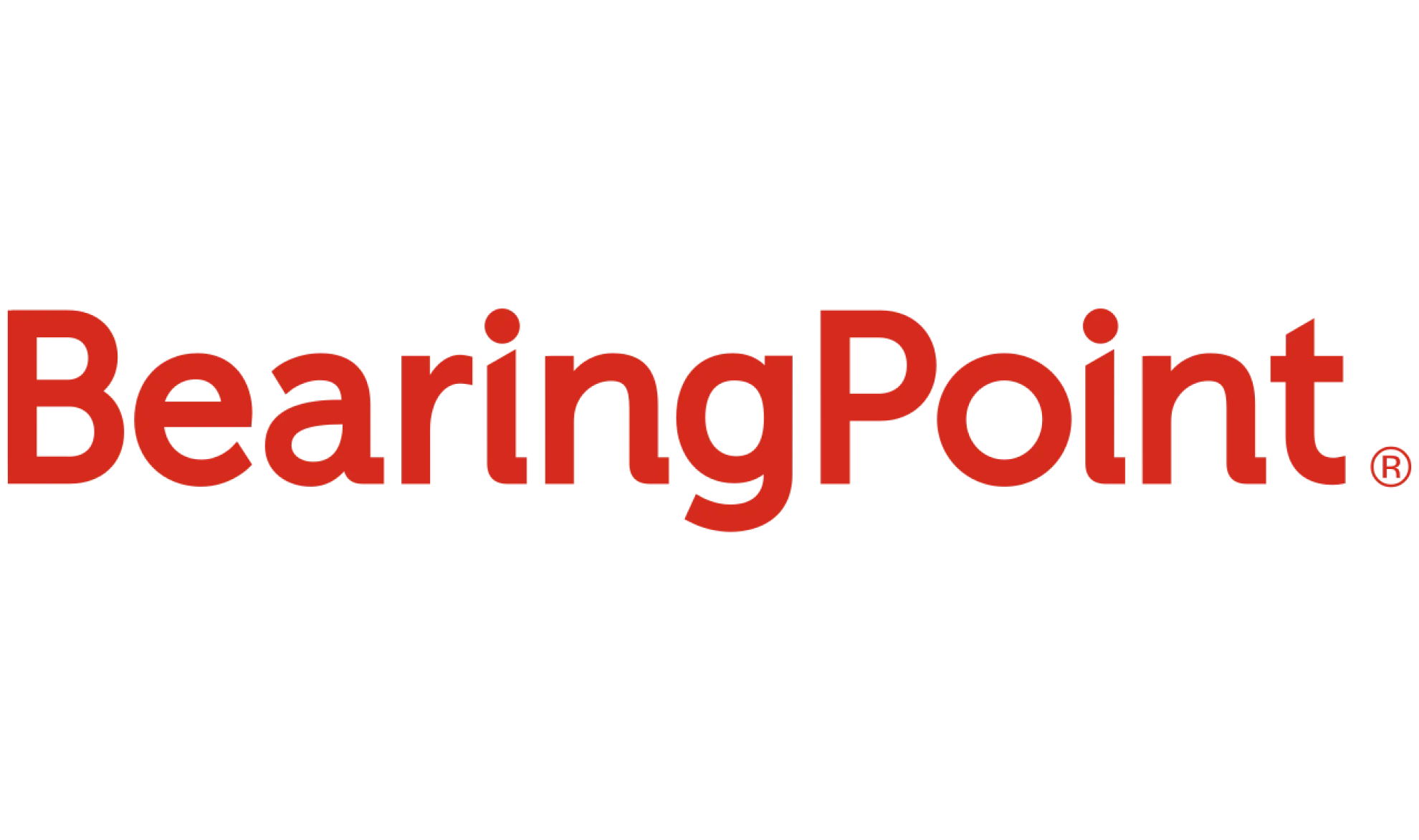The image displays the BearingPoint logo, featuring the company name BearingPoint in bold red letters against a crisp white background.