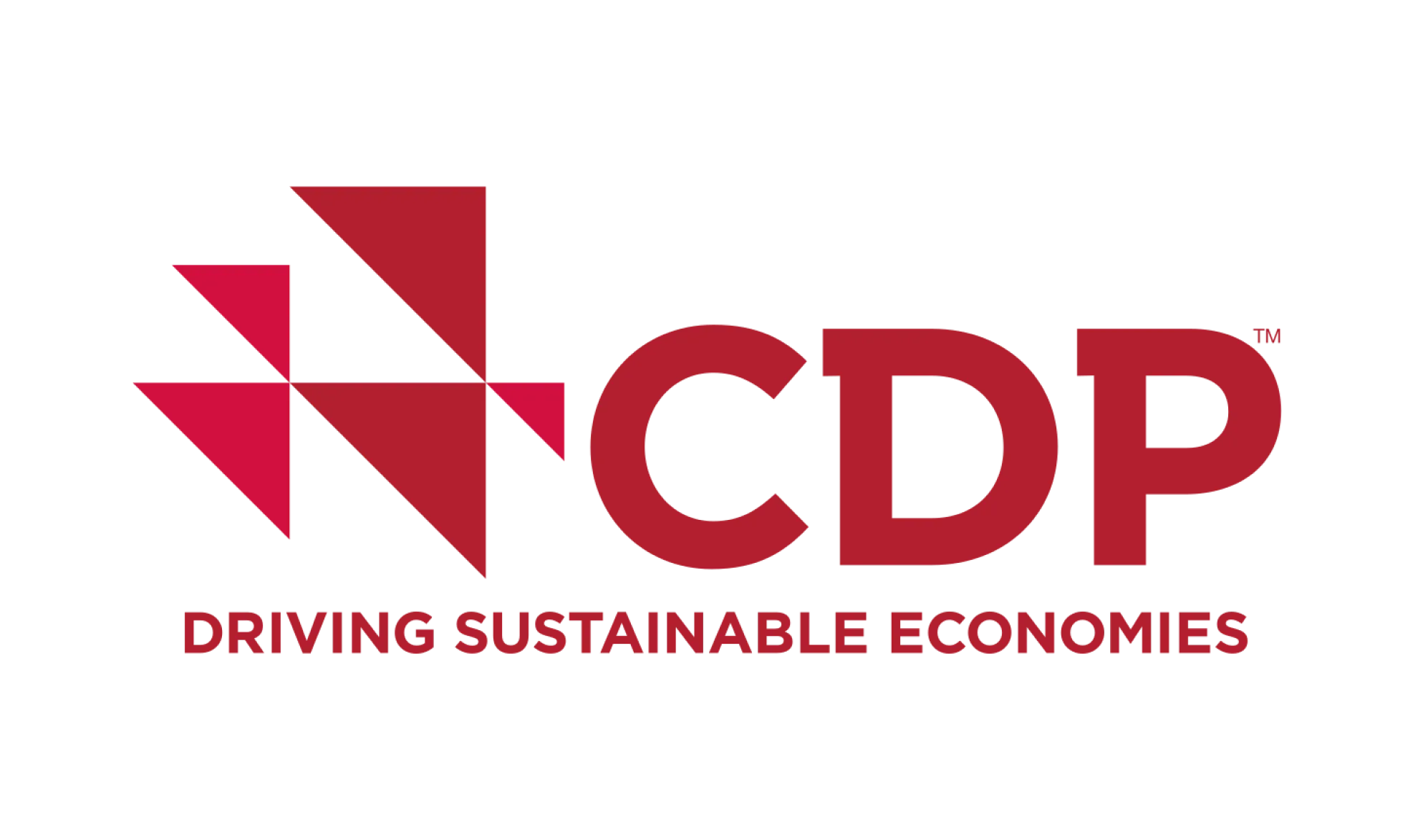 CDP logo featuring red geometric shapes and bold red letters CDP with the tagline Driving Sustainable Economies underneath on a white background.
