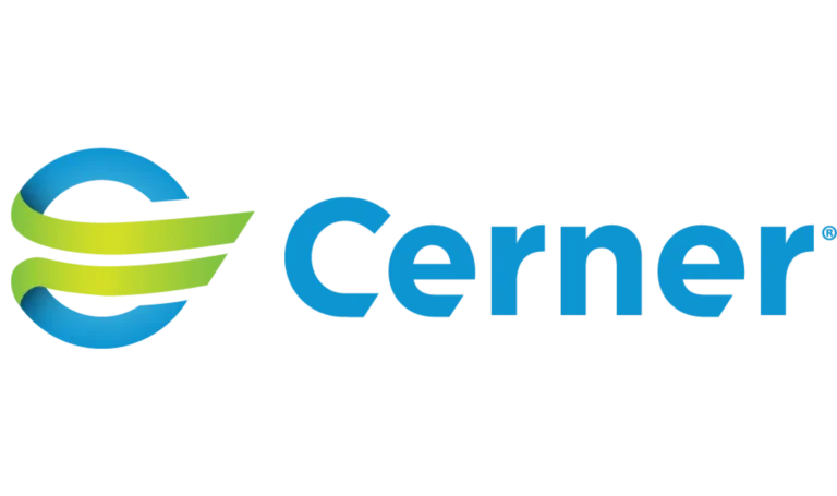 Cerner logo featuring a blue and green abstract circular symbol on the left and the word Cerner in bold blue letters on the right.