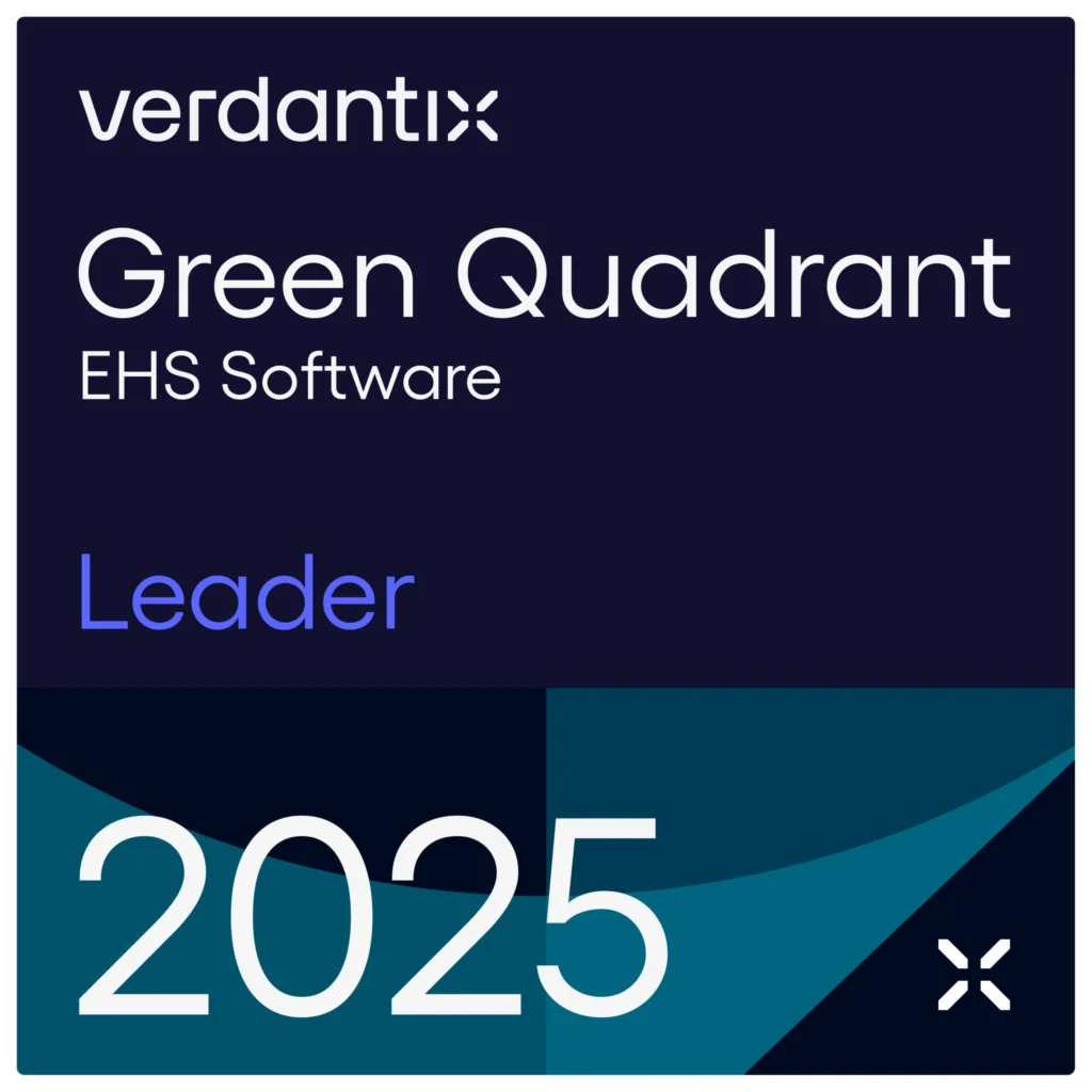 A badge featuring the Verdantix logo, the text Green Quadrant EHS Software Leader, and 2025 in large numbers, indicating a leadership position in environmental, health, and safety software for 2025.