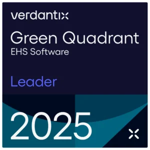 A badge featuring the Verdantix logo, the text Green Quadrant EHS Software Leader, and 2025 in large numbers, indicating a leadership position in environmental, health, and safety software for 2025.