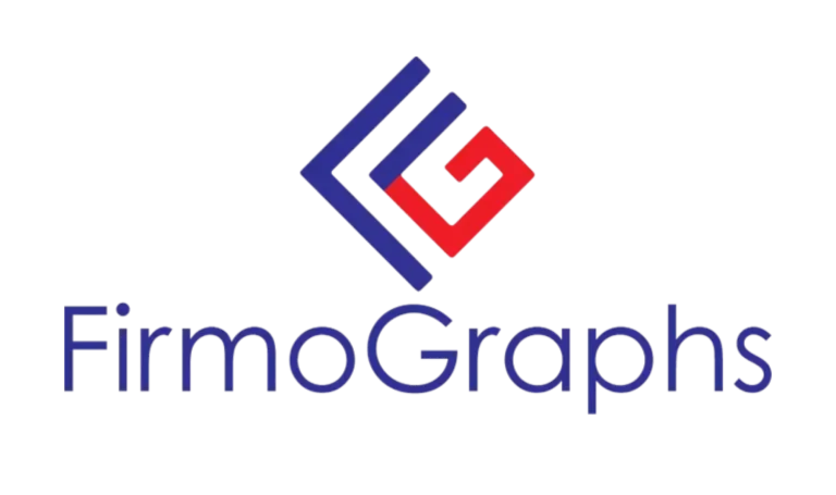 The image shows the FirmoGraphs logo, featuring a geometric blue and red icon above the word FirmoGraphs written in a modern blue font on a white background.