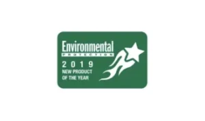 A green badge with white text reads Environmental Protection 2019 New Product of the Year and features a white shooting star graphic on the right side.