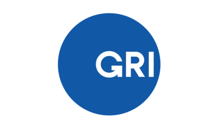 A blue circle with the white capital letters GRI centered inside.