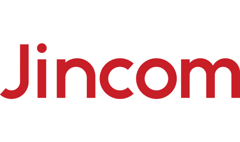 Red text on a white background spells out Jincom in a bold, modern sans-serif font.